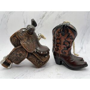 Vintage Look Western‎ Saddle & Cowboy Boots Holiday or Wall Ornament